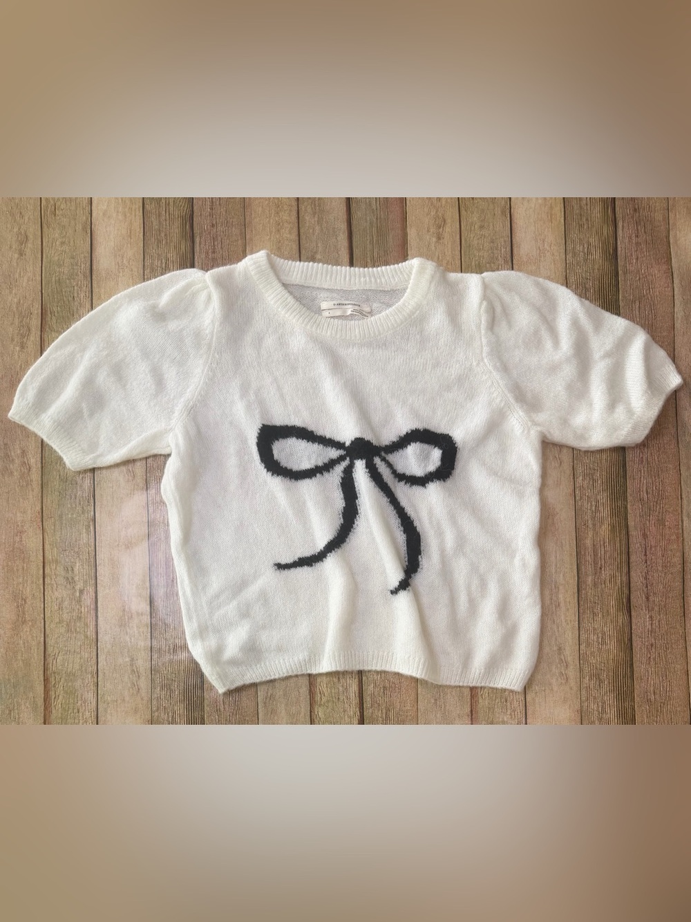 Anthropologie White Knit Sweater with Black Bow Graphic - Picture 1 of 2